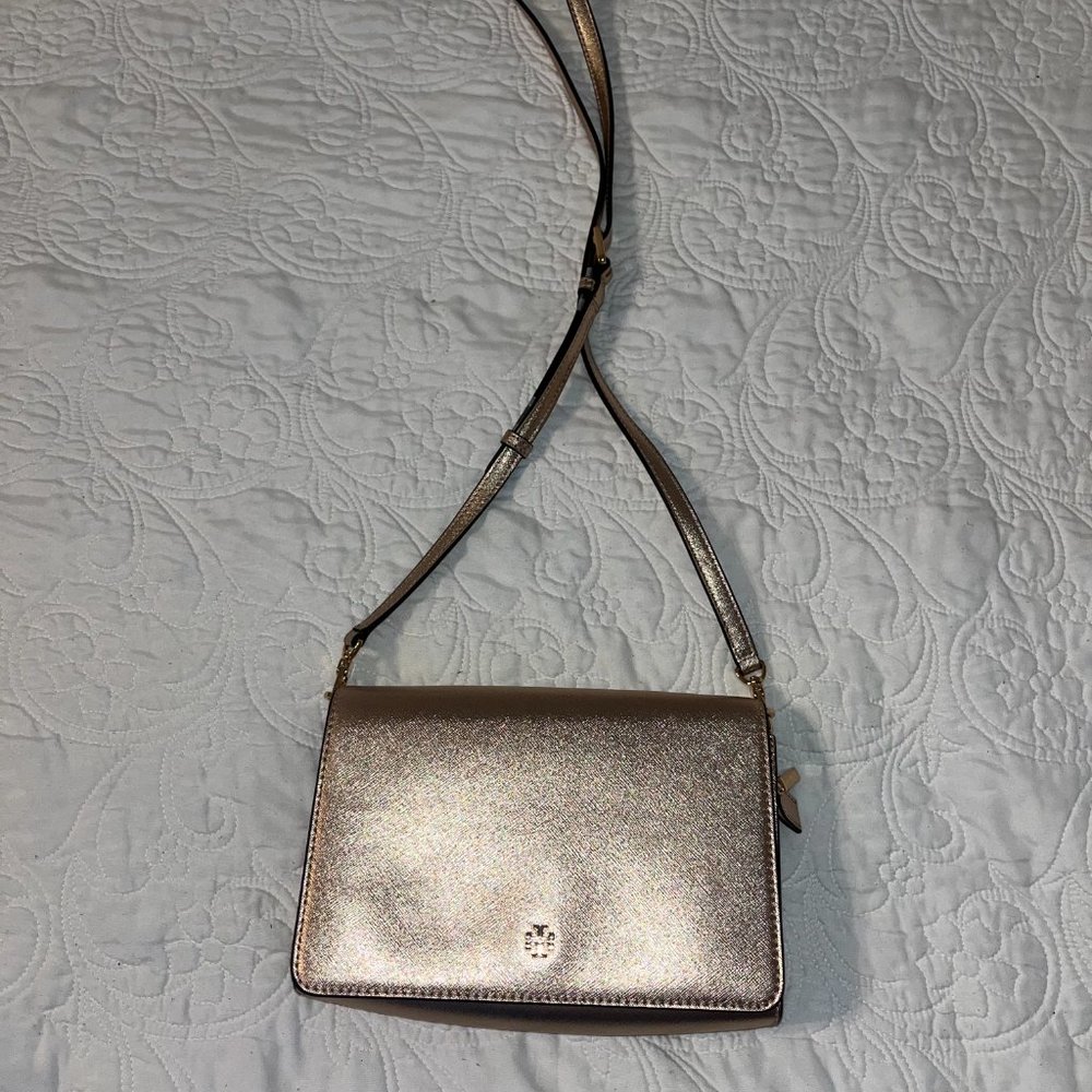 Tory Burch over the shoulder metallic gold purse